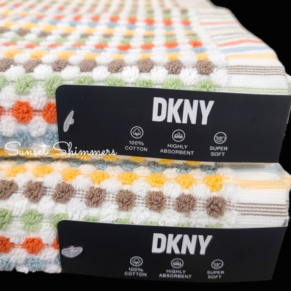 2pc DKNY Multicolored Rainbow Gingham Check Bath Towel Set NEW - Picture 3 of 5